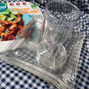 Seven Clear Picnic Square Plastic Plates.